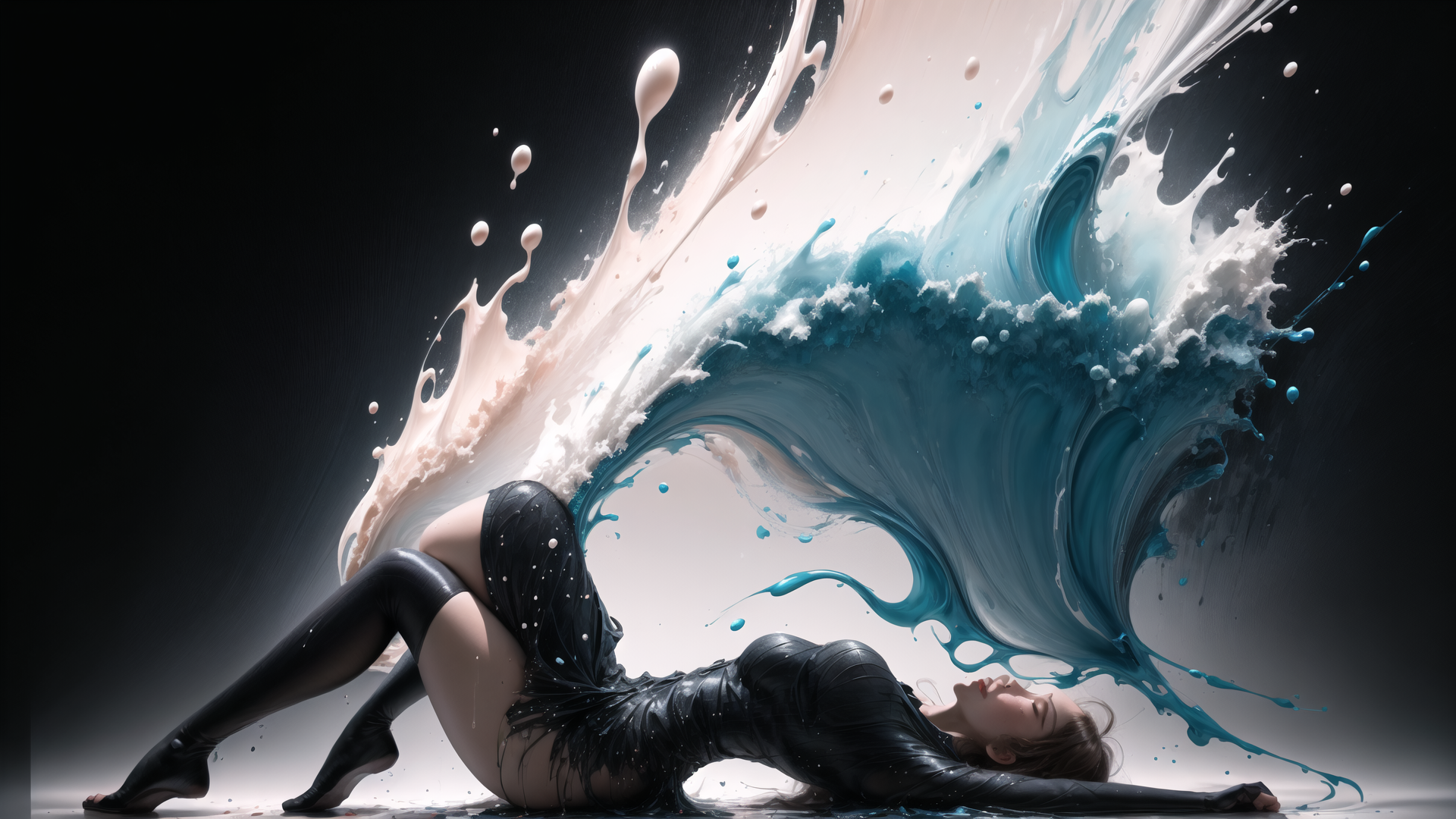 AI generated wallpaper featuring woman, wave, liquid
