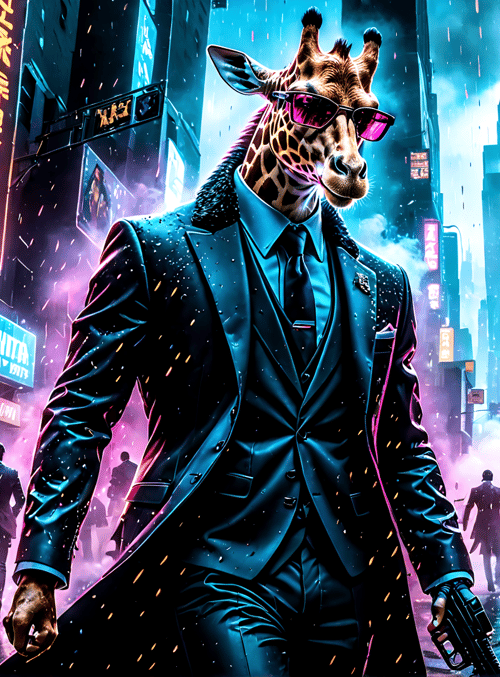 giraffe, suits, city