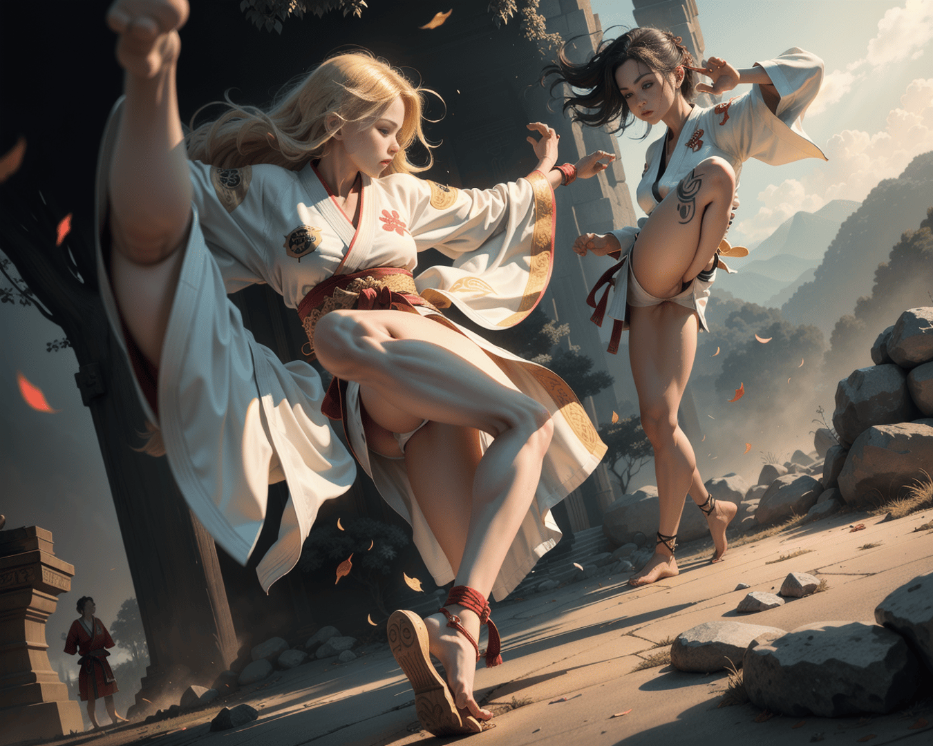 AI generated wallpaper featuring women, martial artists, kimono
