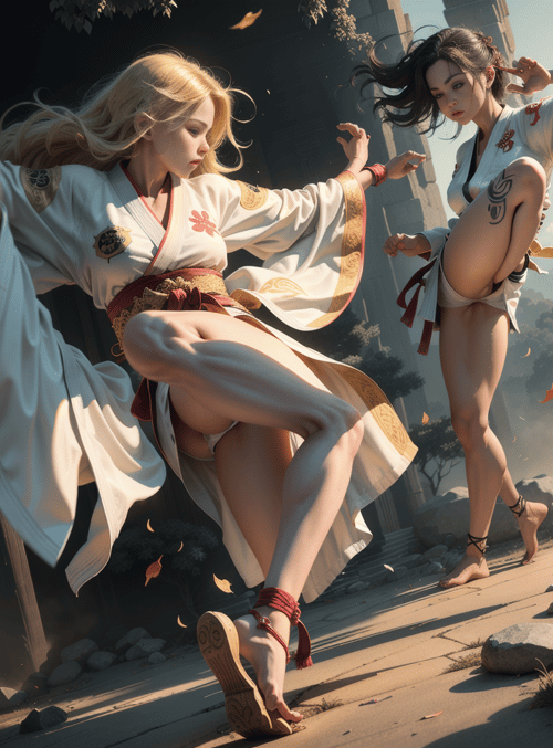 women, martial artists, kimono