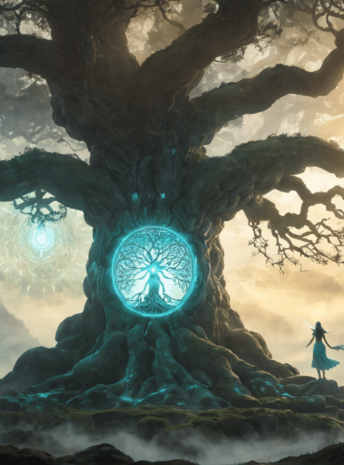 tree, woman, magic circle, fairy tale, nature, ancient tree