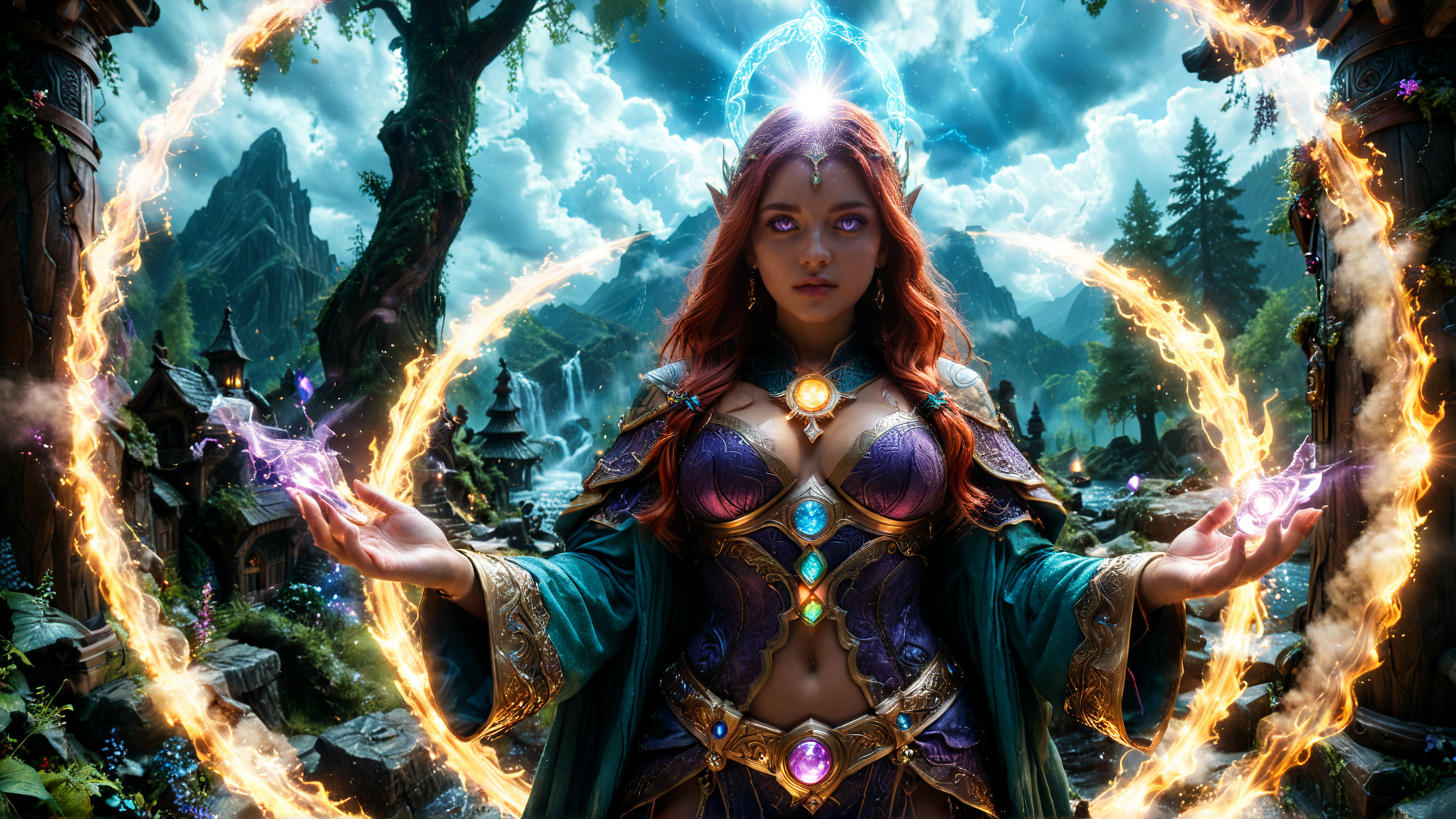 AI generated wallpaper featuring elf, mage, wizard