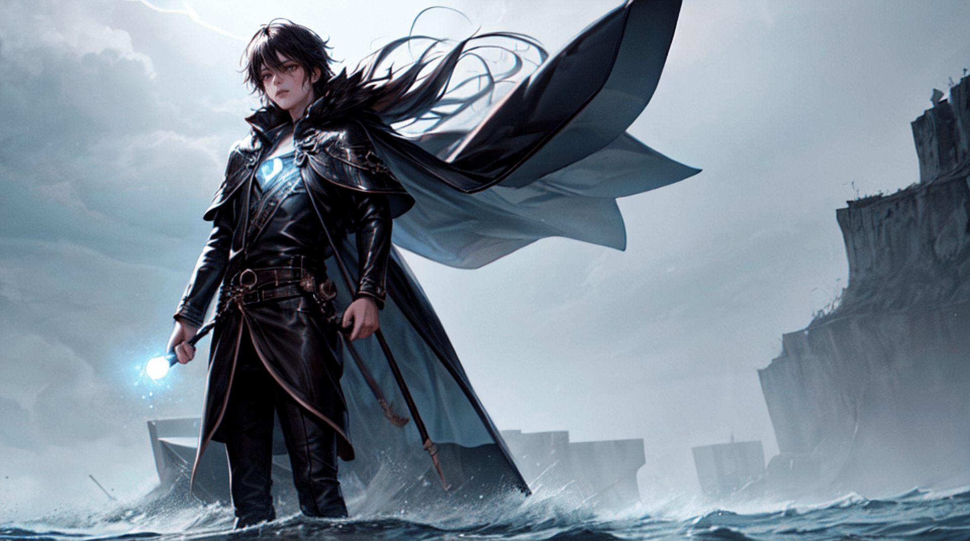 AI generated wallpaper featuring mage, wielder, swordsman