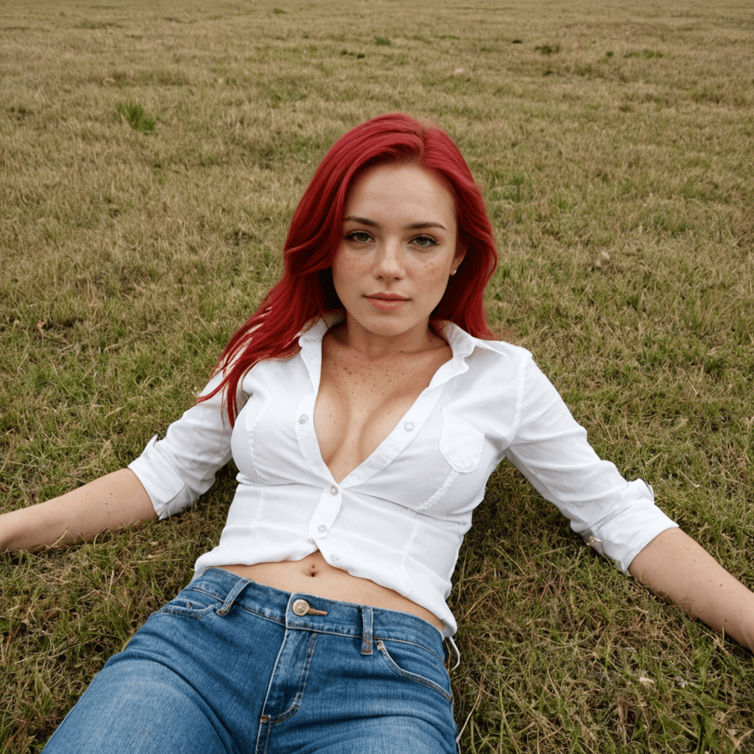 AI generated wallpaper featuring woman, grass, shirt