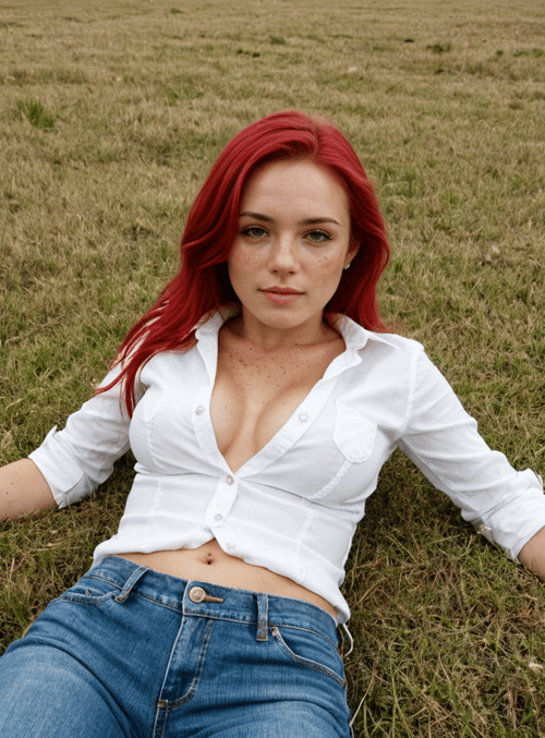 woman, grass, shirt