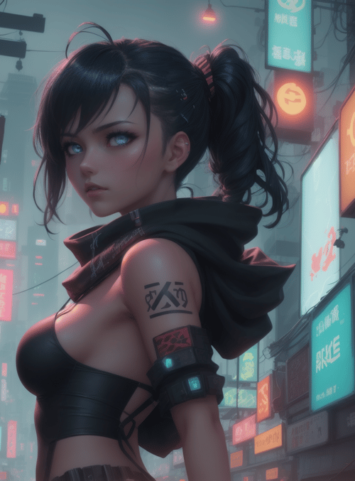 woman, neon, city