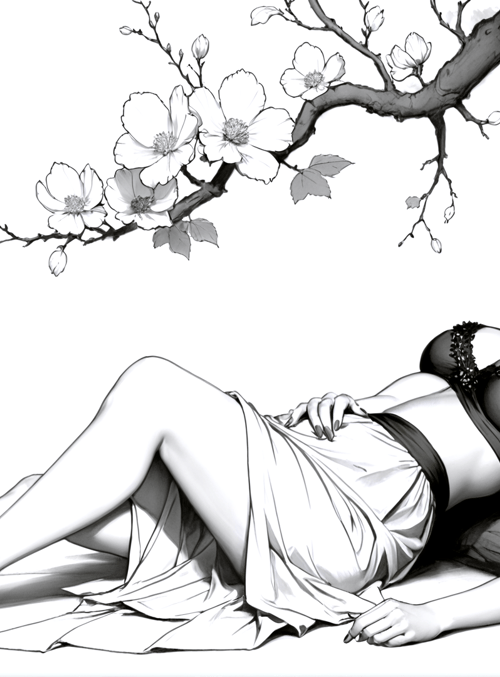 woman, tree, flowers, dress, bra