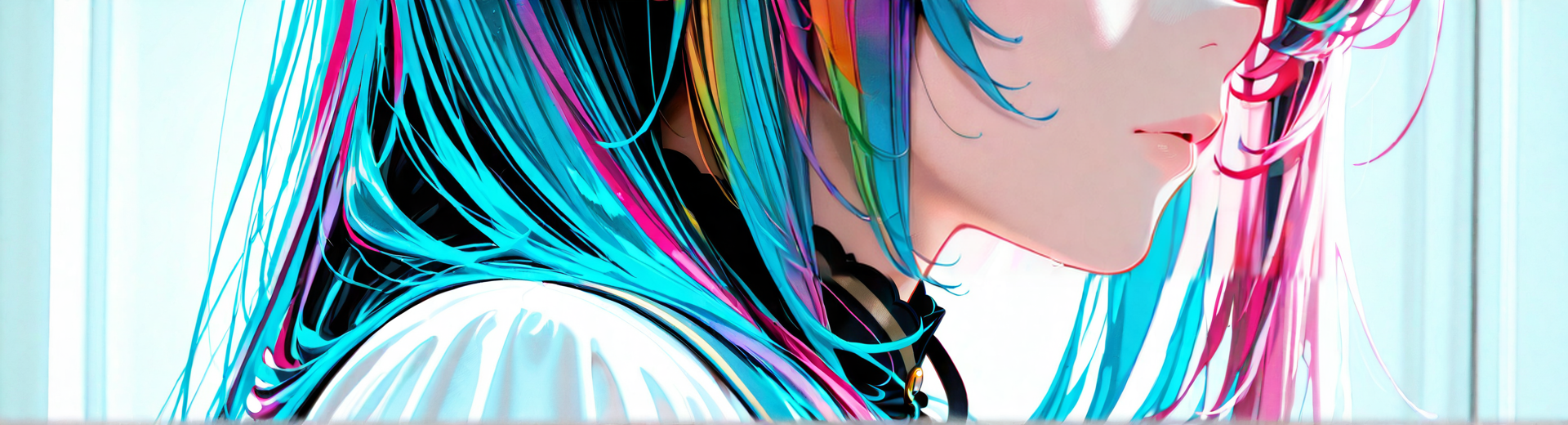 AI generated wallpaper featuring girl, hair, necklace, clothing