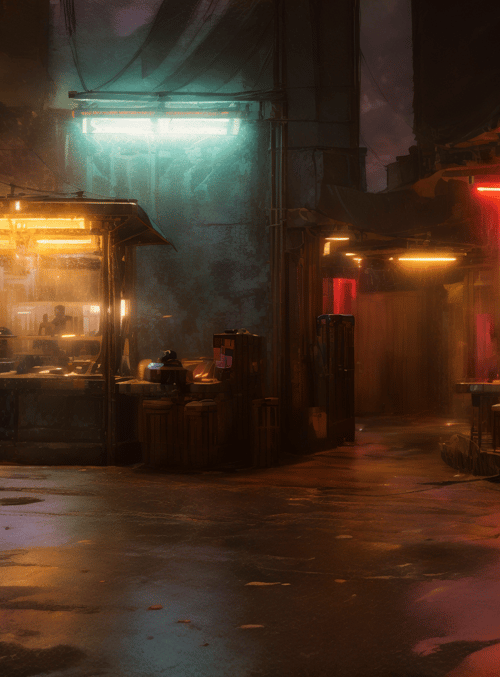 alley, food stall, person