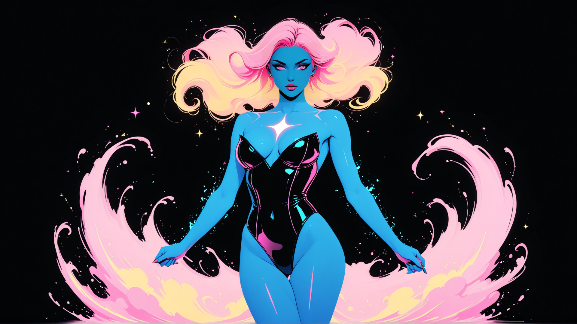AI generated wallpaper featuring woman, star, wave