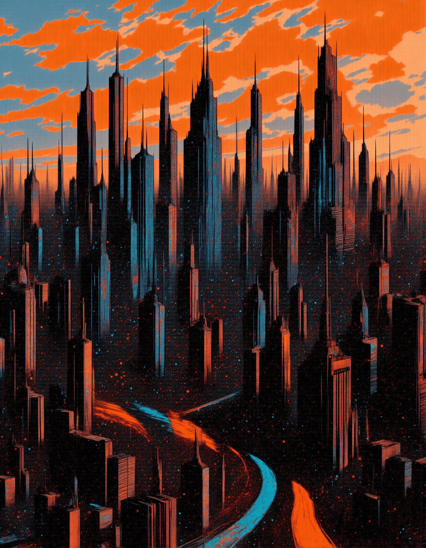 AI generated wallpaper featuring cityscape, skyscrapers, buildings, tower, urban, structure, skyline, architecture, future, city