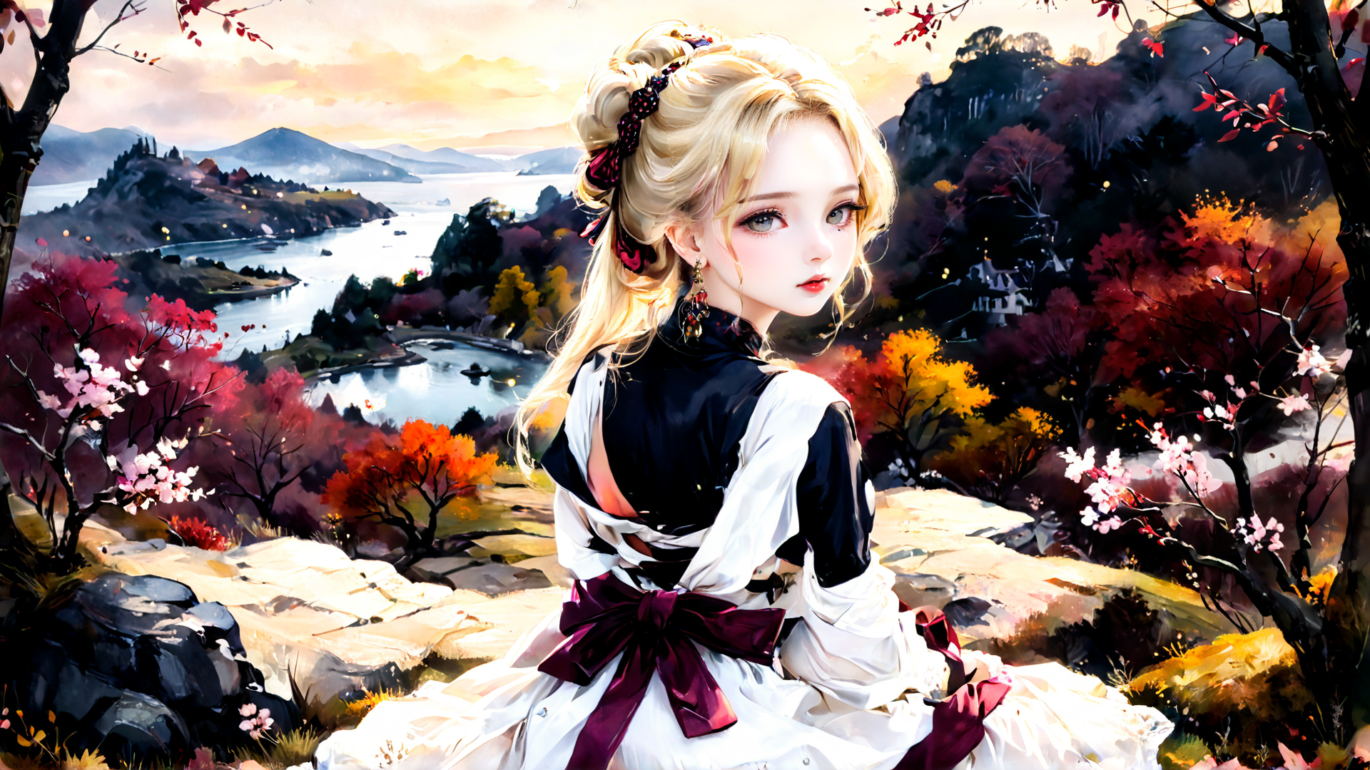 AI generated wallpaper featuring woman, landscape, nature