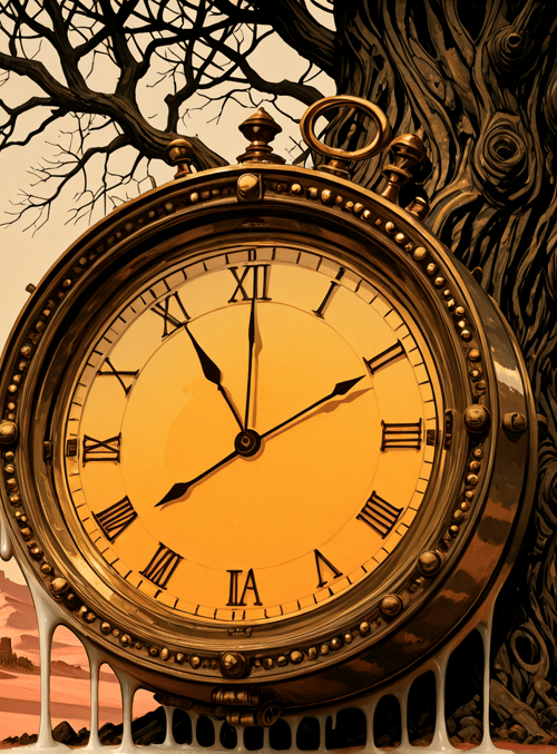clock, tree, desert, sands