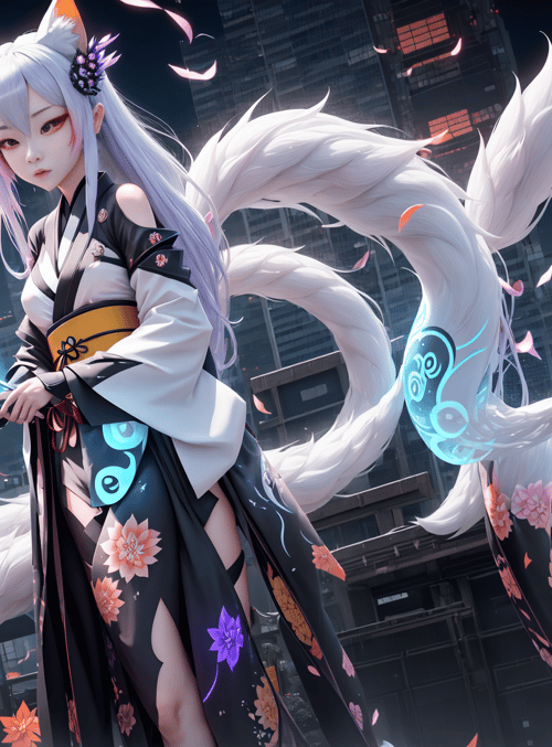 fox, anime girl, urban