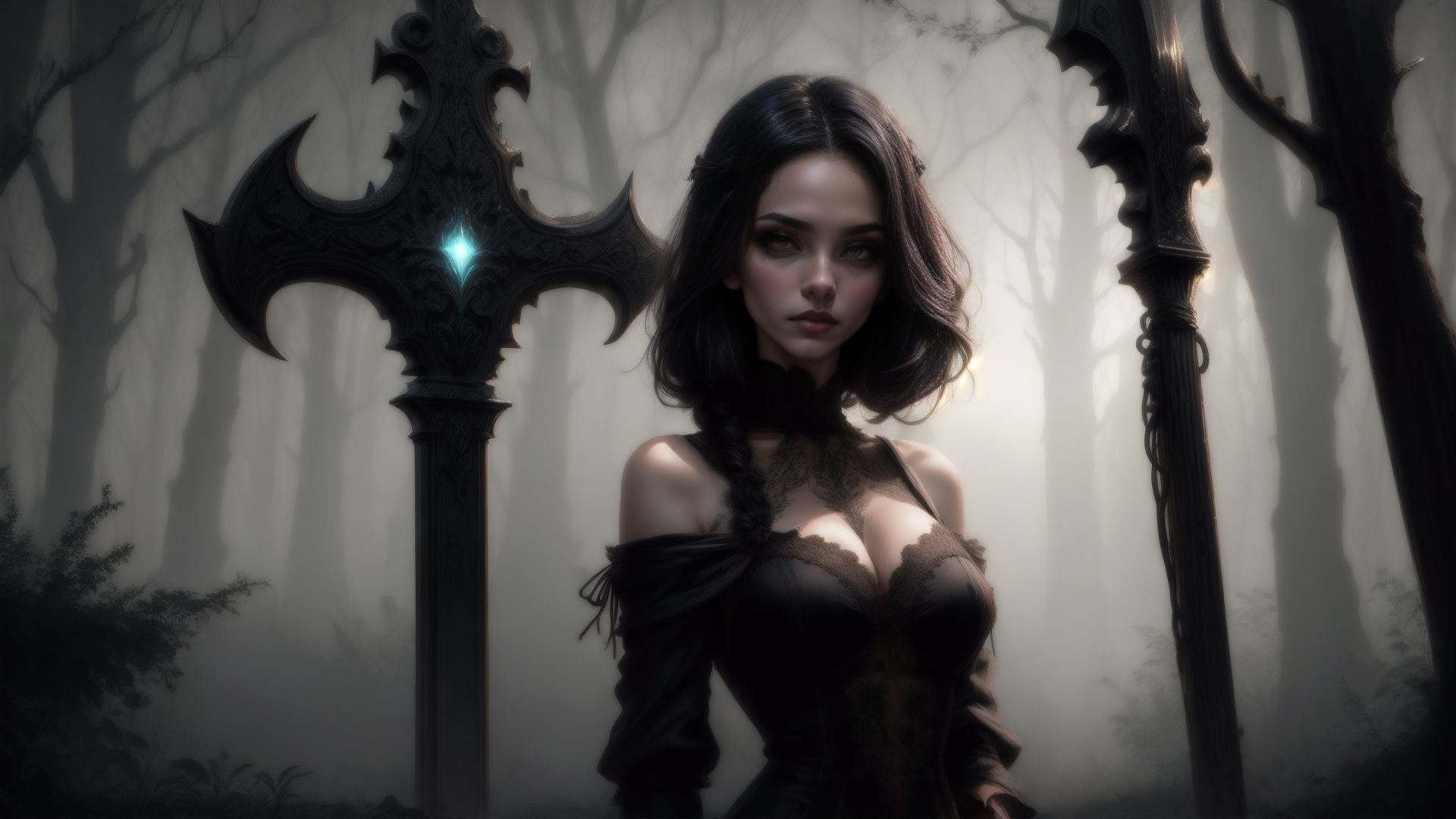 AI generated wallpaper featuring woman, swords