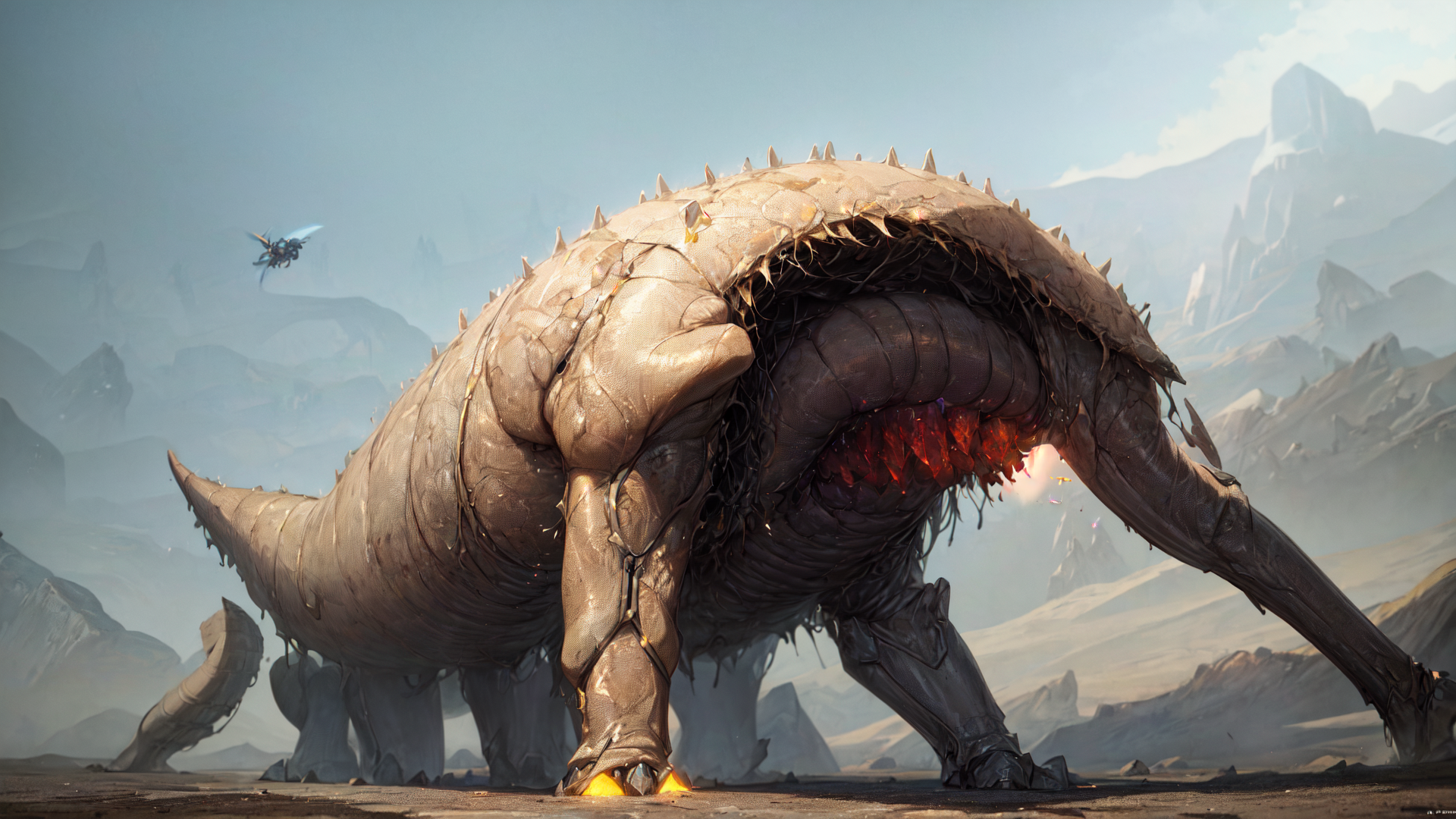 AI generated wallpaper featuring monster, dinosaur, creature