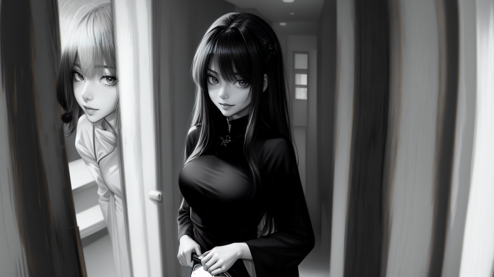 AI generated wallpaper featuring girl, woman, mirror