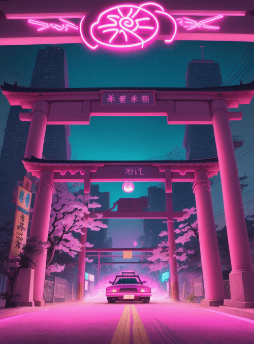 shinto gate, nissan silvia, cherry blossoms