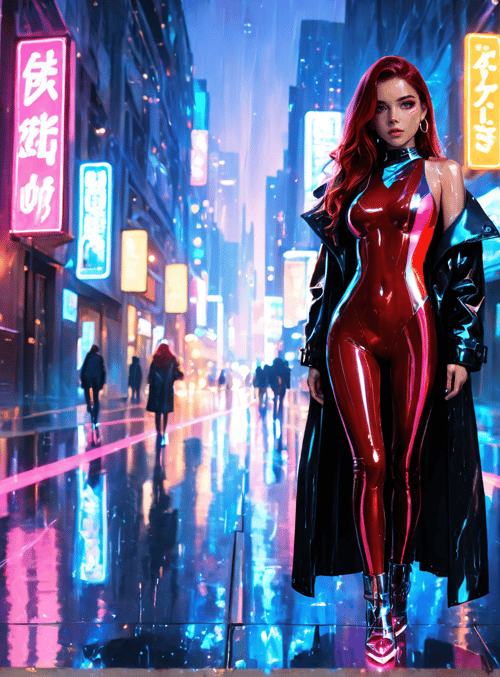 woman, cyberpunk, street