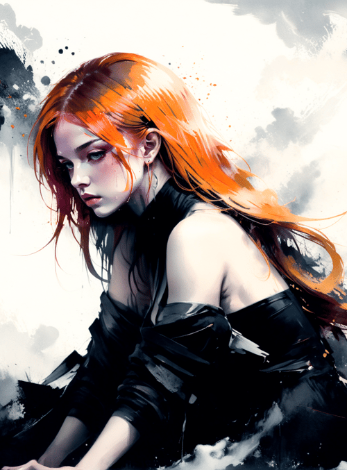 woman, hair, dress, ink, splash