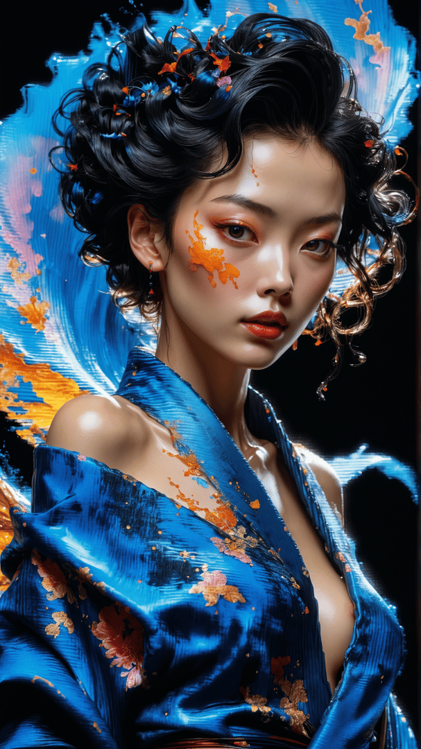 AI generated wallpaper featuring woman, geisha, painting