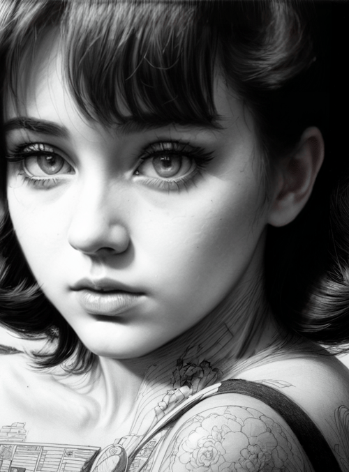 girl, tattoo, sketch