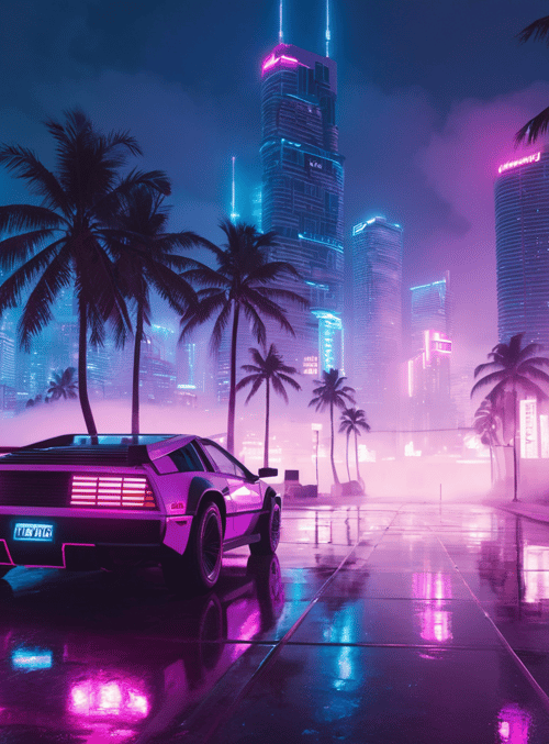 car, city, palm tree