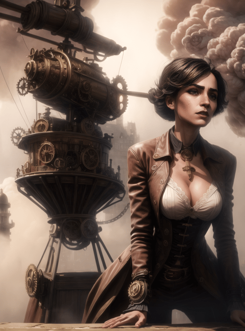 woman, steampunk, city