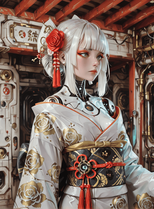 cyborg, woman, robot, sailor, mechanical, gears, machinery, hologram, lamps, chinese