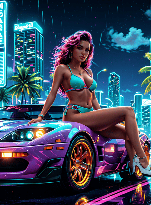 woman, car, city