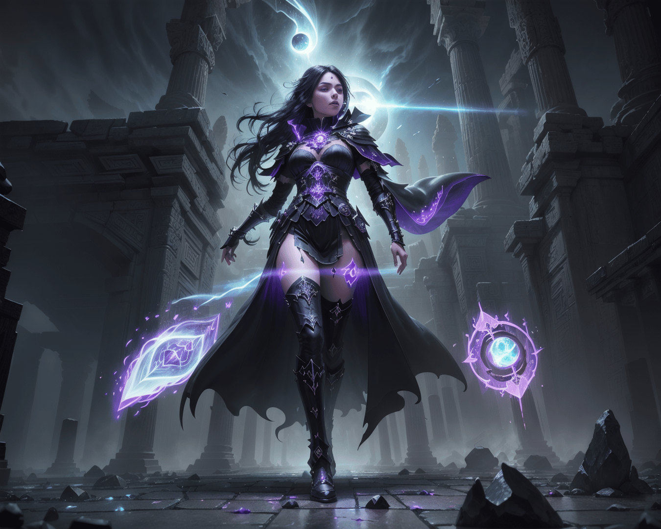 AI generated wallpaper featuring warrior, mage, ancient