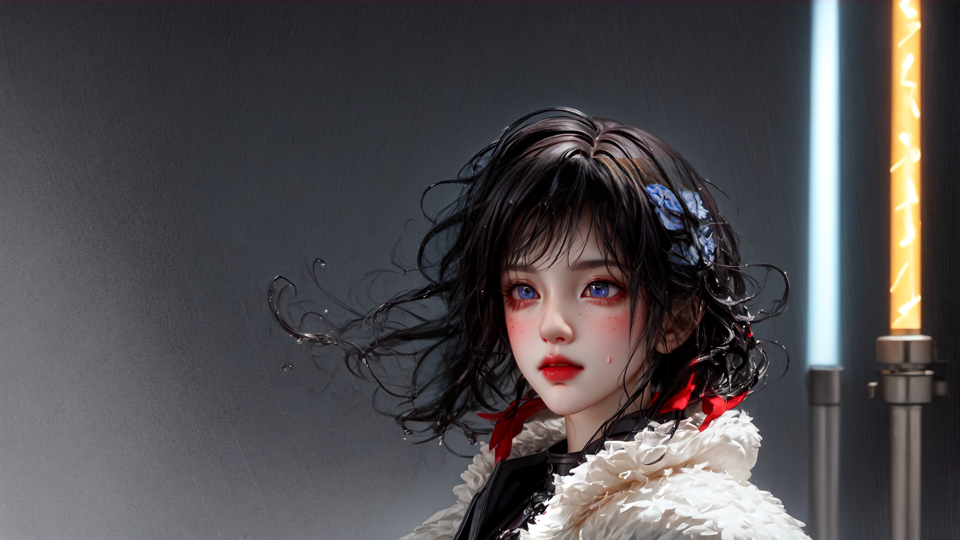 AI generated wallpaper featuring girl, flower, coat