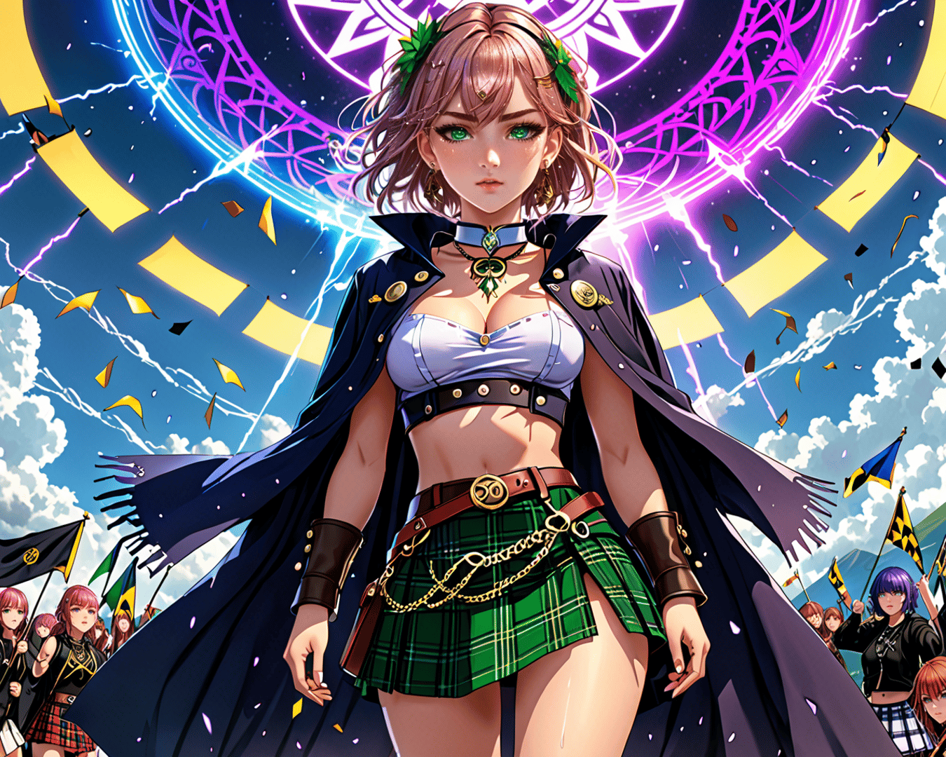 AI generated wallpaper featuring girl, crowd, flags