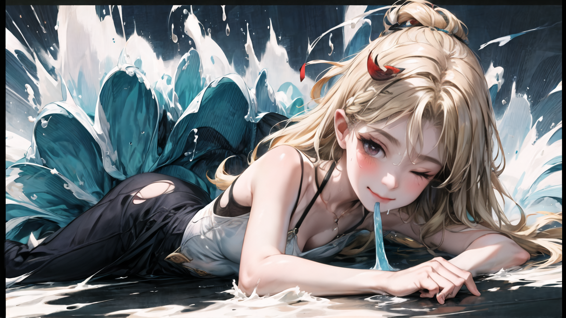 AI generated wallpaper featuring girl, water, mermaid