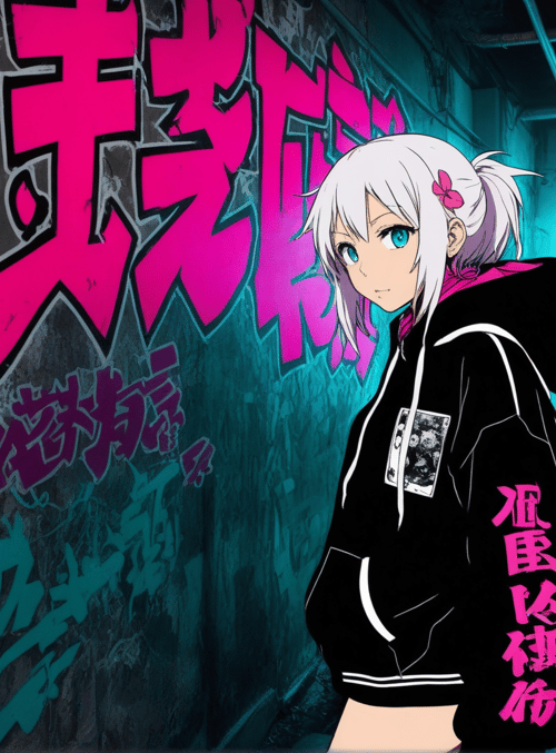 anime girl, graffiti, alley
