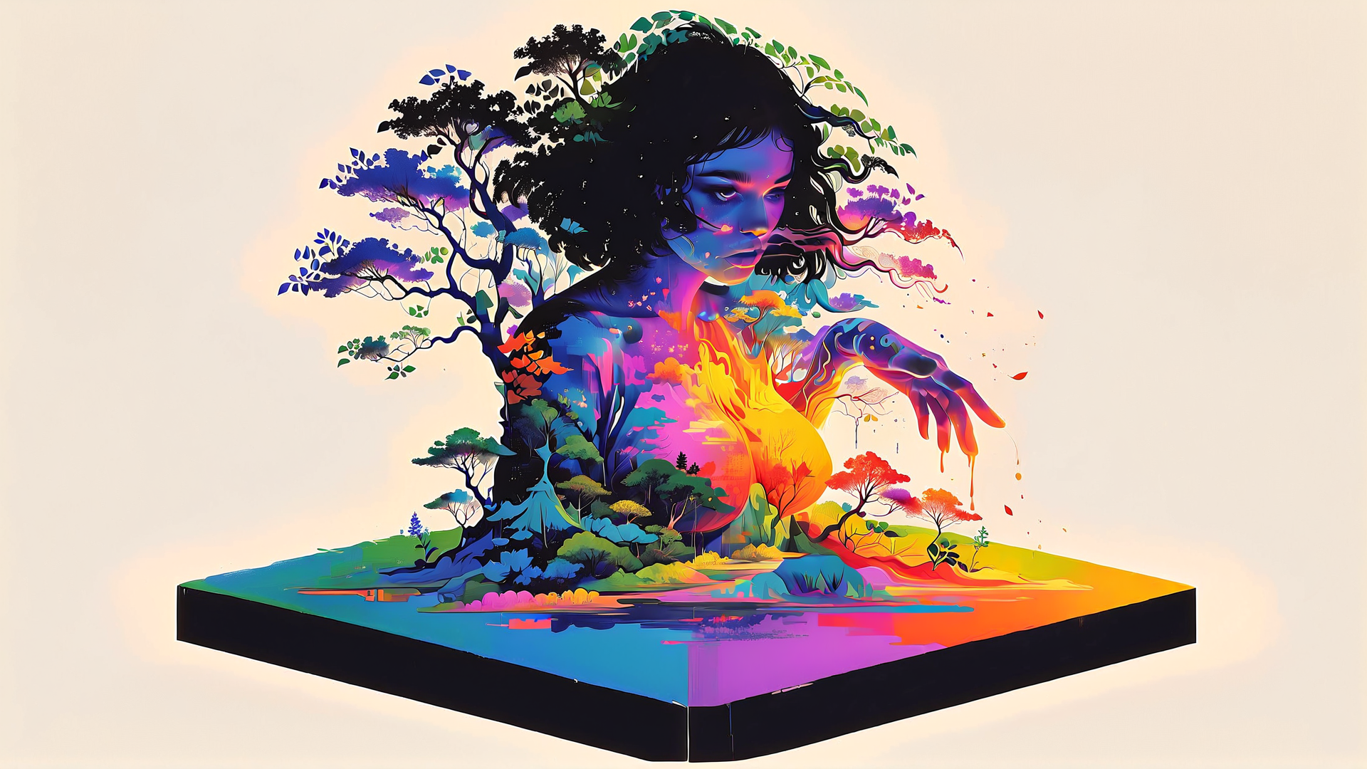 AI generated wallpaper featuring woman, trees, nature, landscape