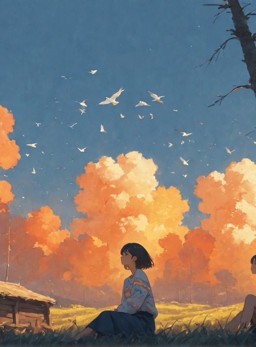 girls, trees, birds