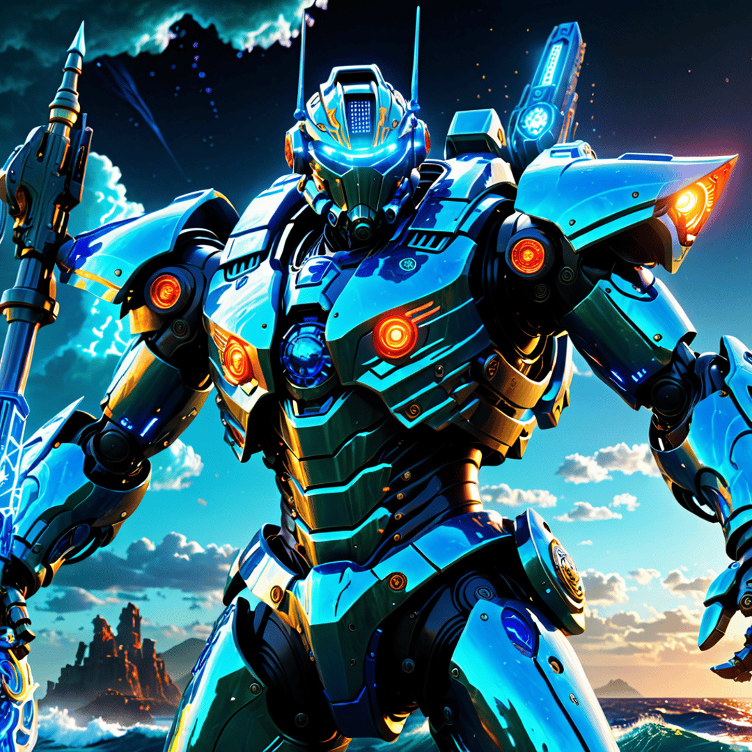 AI generated wallpaper featuring robot, mech, armor