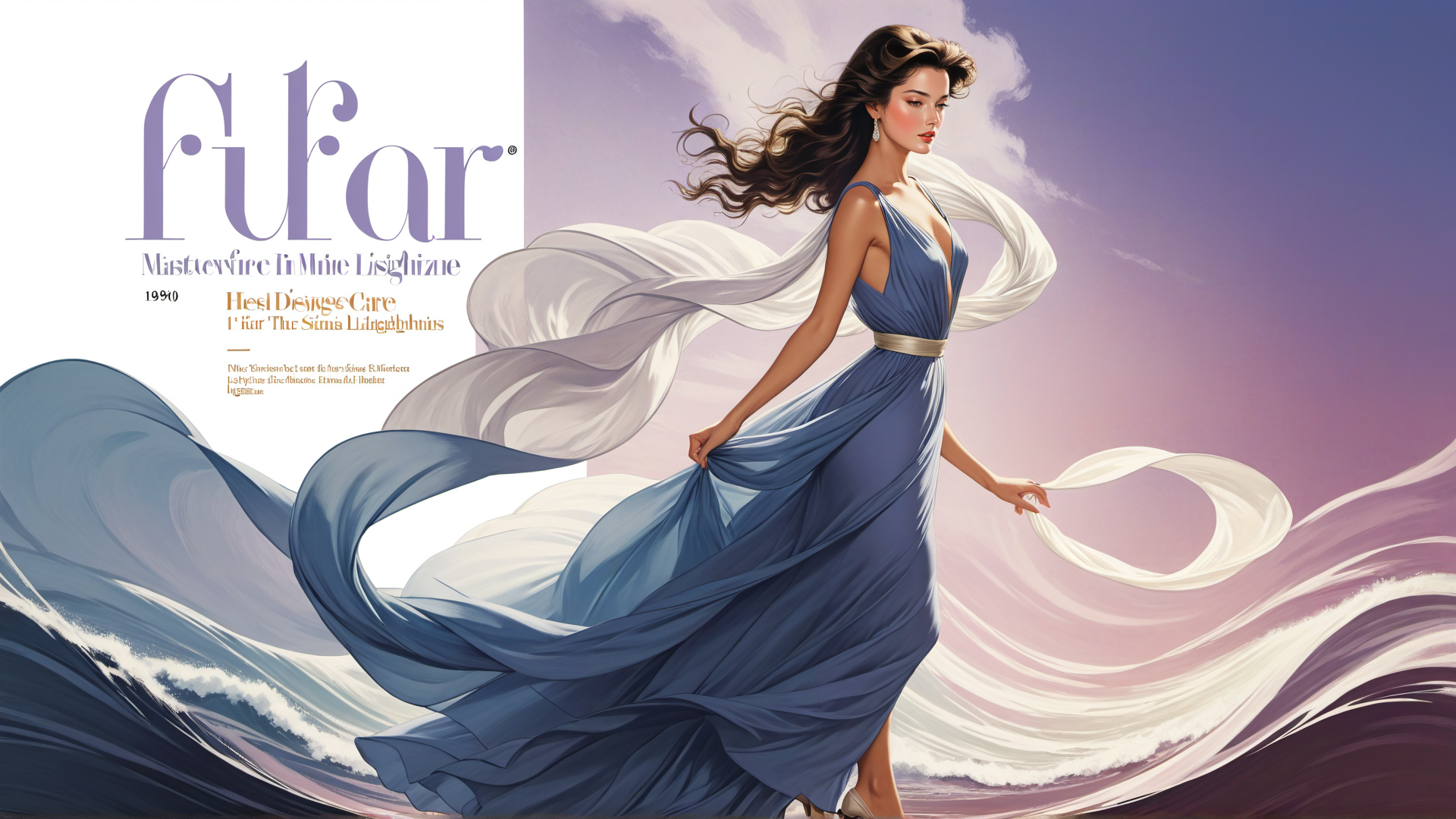 AI generated wallpaper featuring woman, dress, waves