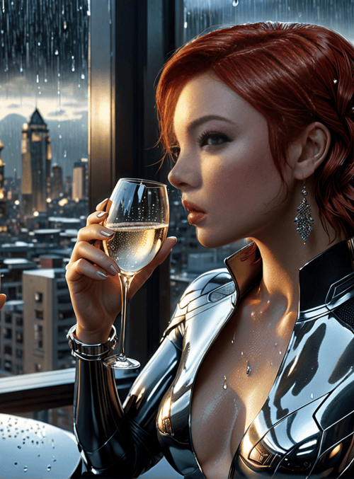 woman, cityscape, champagne