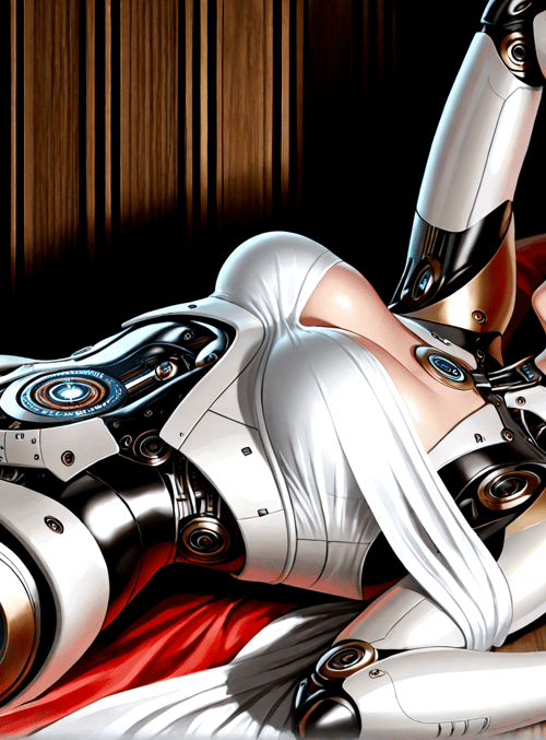 robot, woman, pillow, bed, machine, mechanism, sleeve, arm, body, glove