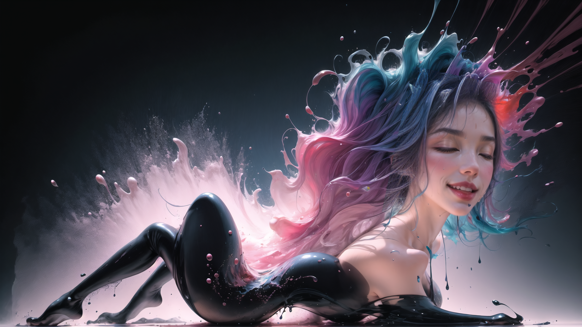 AI generated wallpaper featuring woman, paint, liquid