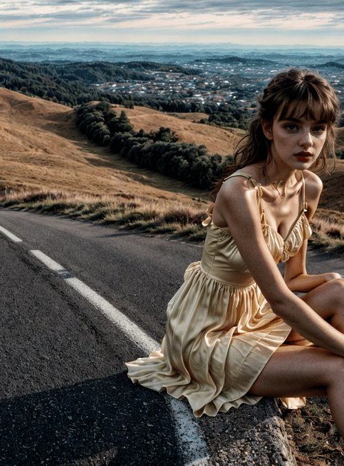 woman, road, landscape