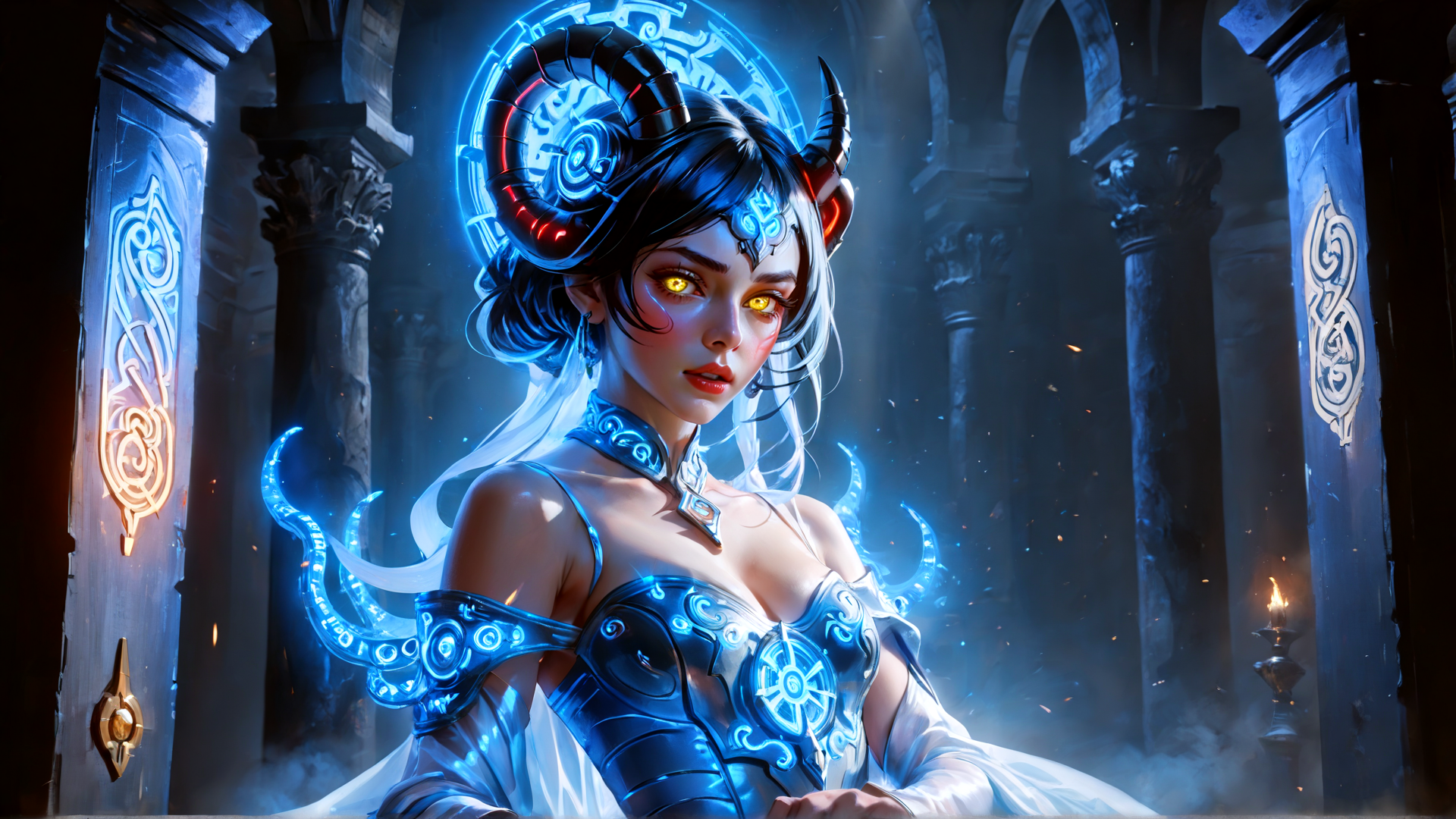 AI generated wallpaper featuring woman, angel, devil, goddess