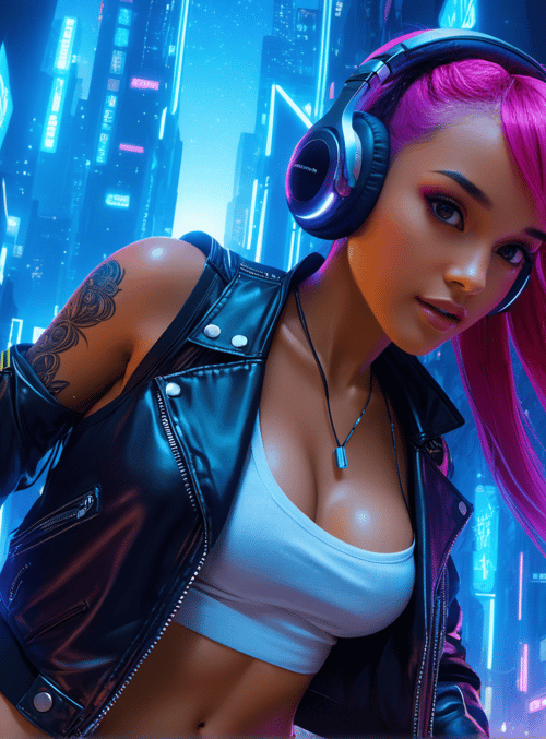 woman, neon, city