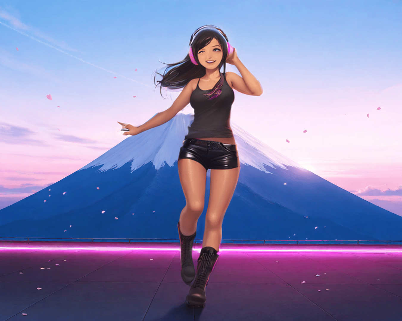 AI generated wallpaper featuring anime, girl, mountain