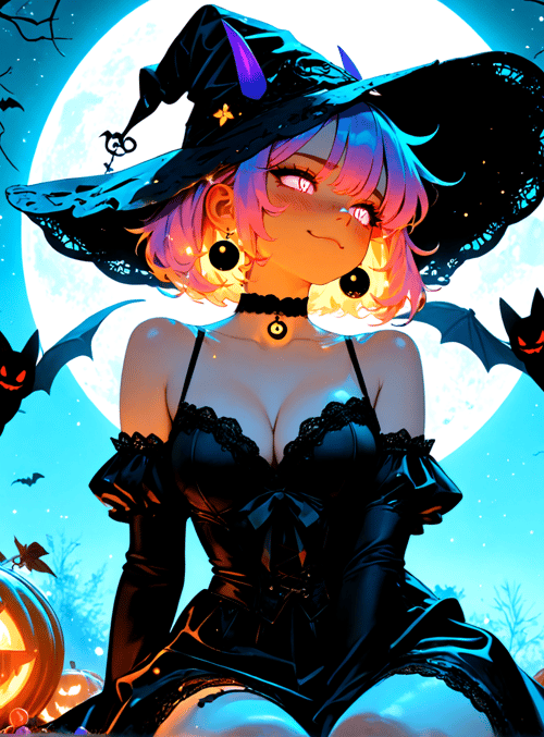 witch, pumpkin, bat, tree, moon