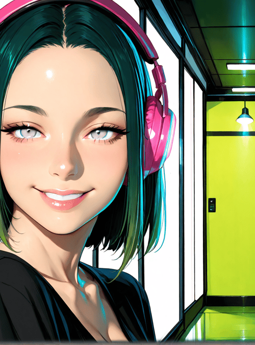 woman, headphones, corridor, door