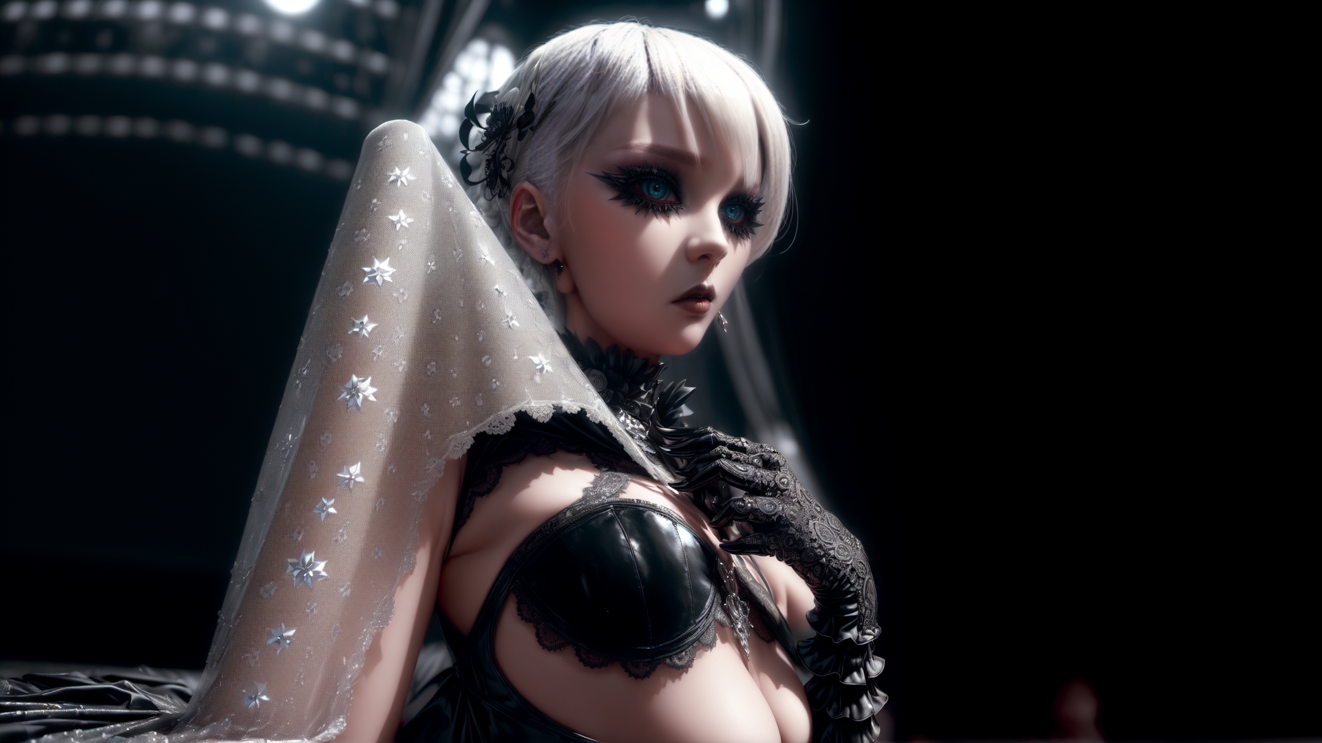 AI generated wallpaper featuring woman, veil, gloves