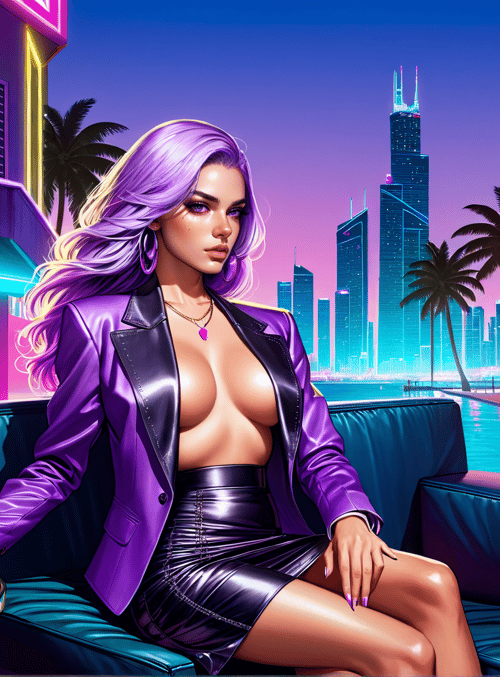woman, cityscape, neon